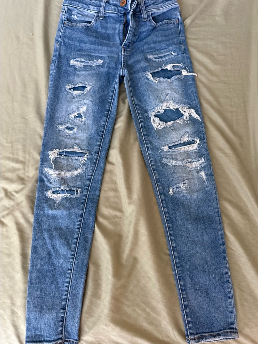 American Eagle Hi-Rise Jegging Crop Jeans Size 0 Super Stretch Distressed